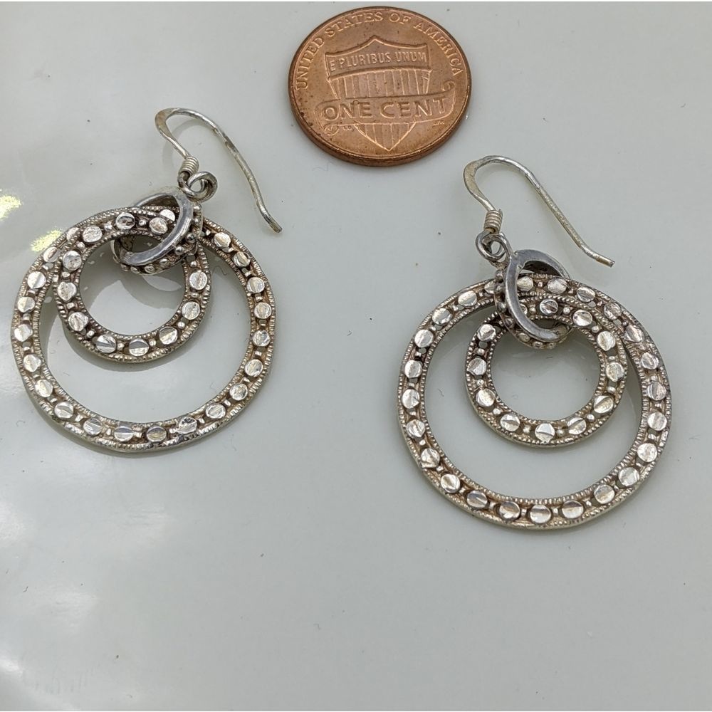 Sterling Silver 925 Double Circle Drop Earrings - image 5